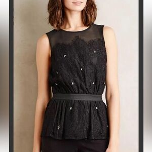 Anthropologie Meadow Rue Stargazer Beaded Lace Peplum Top